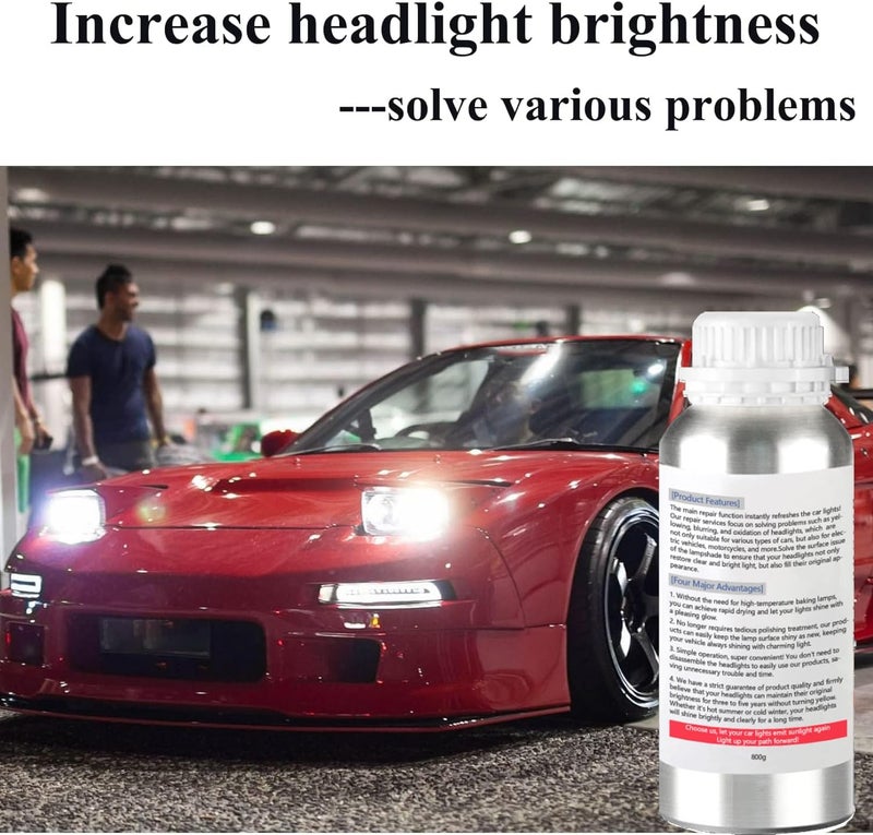 Ghguole 800g Auto Headlight Restoration Liquid, Car Headlight Scratch Restoring Fluid Headlight Repair Polish Cleaner, Headlight Restoration Kit Refill Bottle for Polishing, Restoring Dull Yellow Headlamp - Image 5